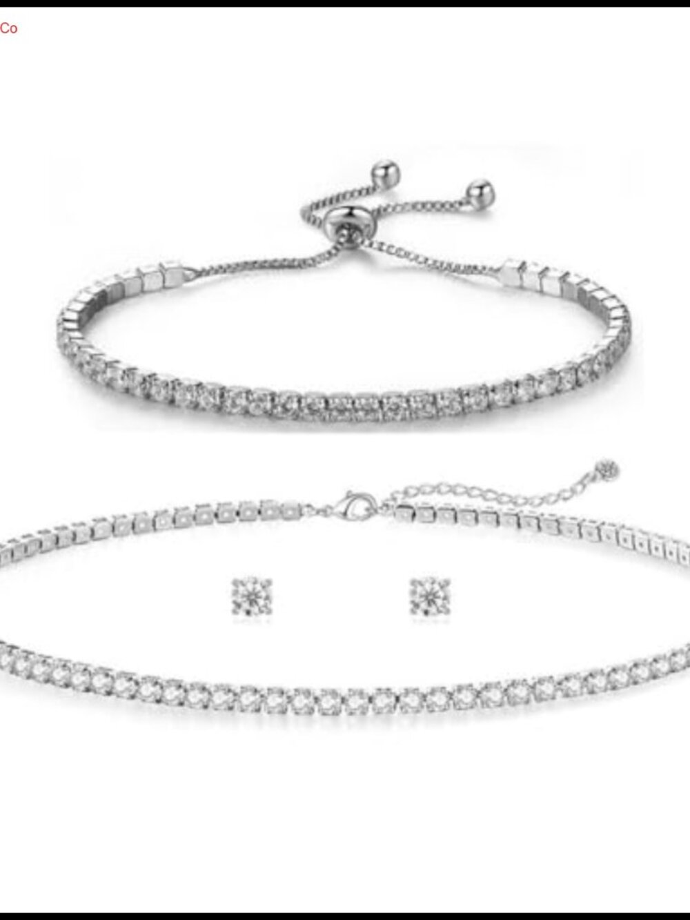 Tennis Jewelry Set Necklace Bracelet Earrings Copper Crystal Wedding Bride